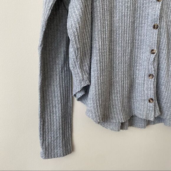 Uo-Out from Under Grey Waffle Button Down Long Sleeve Thermal (Xs) - Picture 7 of 9